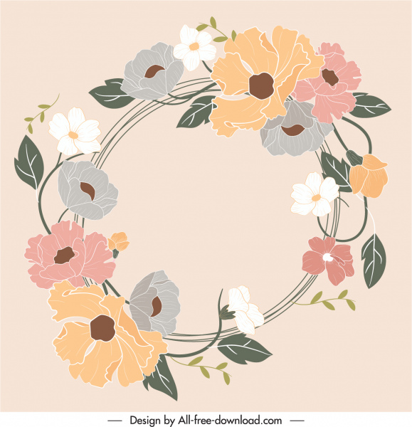 dekorative Blumenkranzvorlage klassisch handgezeichnet