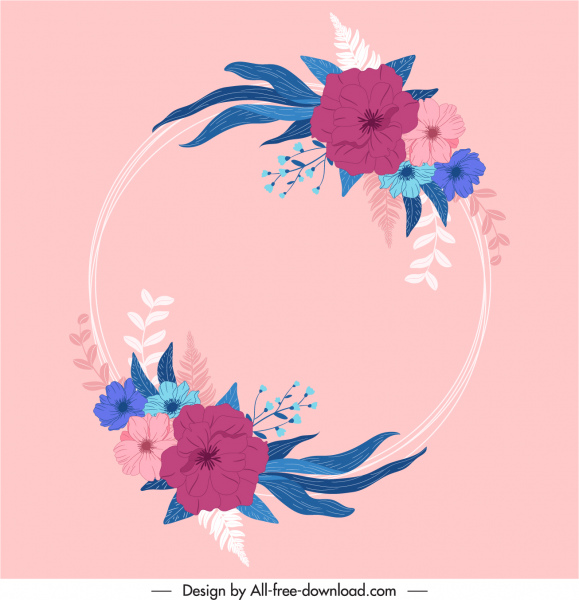 Decorative Flower Wreath Template Elegant Classical Handdrawn Sketch