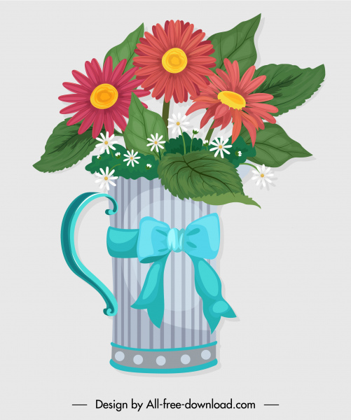 dessin en verre d'icône de pot de fleur décoratif conception classique colorée