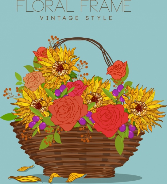 ديكور سلة زهور متعددة الألوان الرسم رسم مرسومة باليد زهرة المتجهات ناقل حر تحميل مجاني