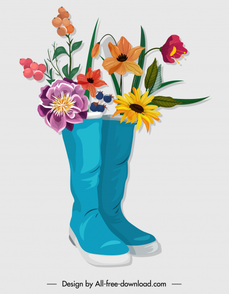 裝飾花卉圖示靴子素描五顏六色的古典設計