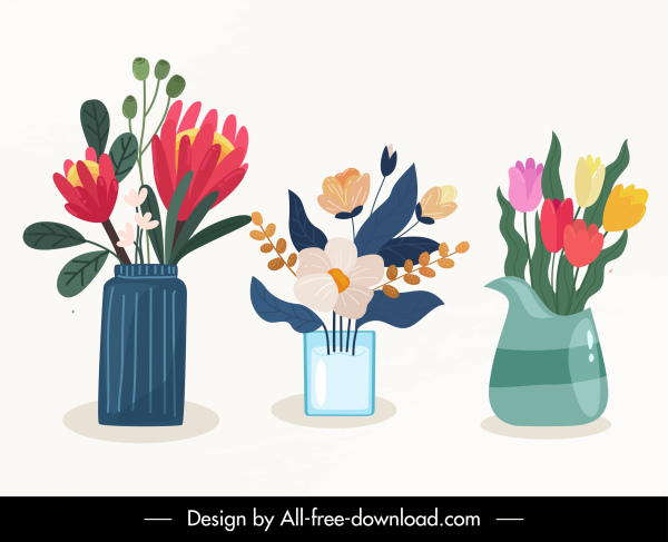flores decorativas ícones flat colorido esboço clássico