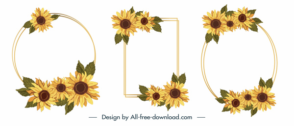 dekorative Rahmen Vorlagen elegante Sonnenblumen Blütenblätter Skizze