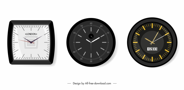 iconos de reloj colgante decorativo diseño moderno boceto plano