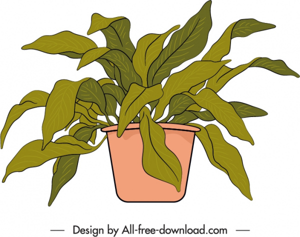 dekorative Zimmerpflanze Ikone Topf Blätter Skizze handgezeichnet klassisch