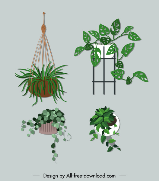 ícones de plantas de casa decorativas design clássico