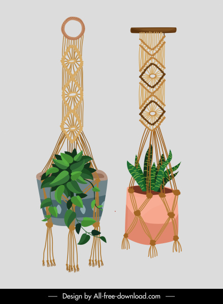 装飾観用観葉植物テンプレートレトロなボホ編み物の装飾