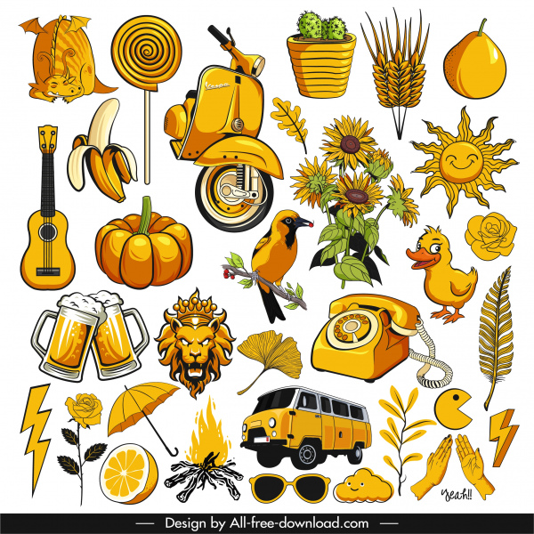 ikon dekoratif sketsa simbol klasik kuning