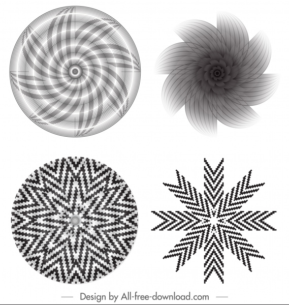 modèles décoratifs kaléidoscope noir blanc illusion tourbillonnée