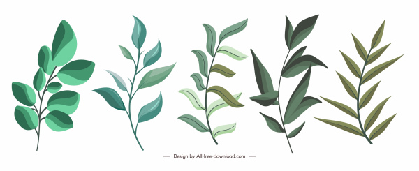dekoratif yaprak simgeleri klasik handdrawn yeşil eskiz