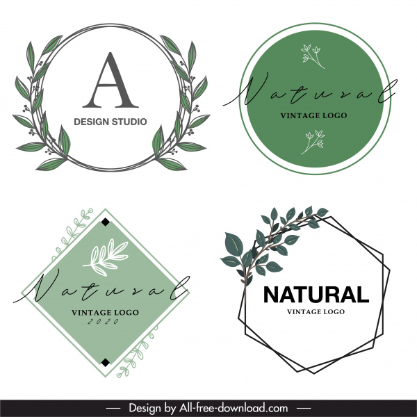 dekorative Logo-Vorlagen flache geometrische Formen Pflanzen Dekor