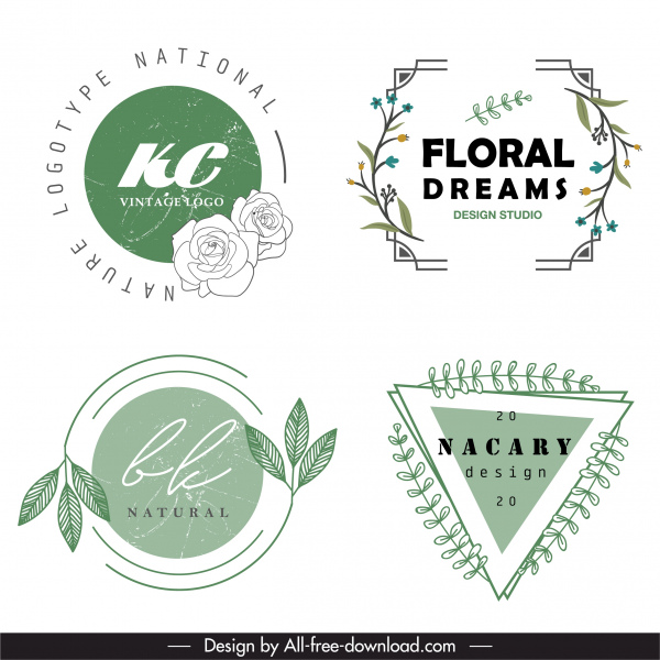 logotipo decorativo tipo retro plano dibujado a mano plantas formas