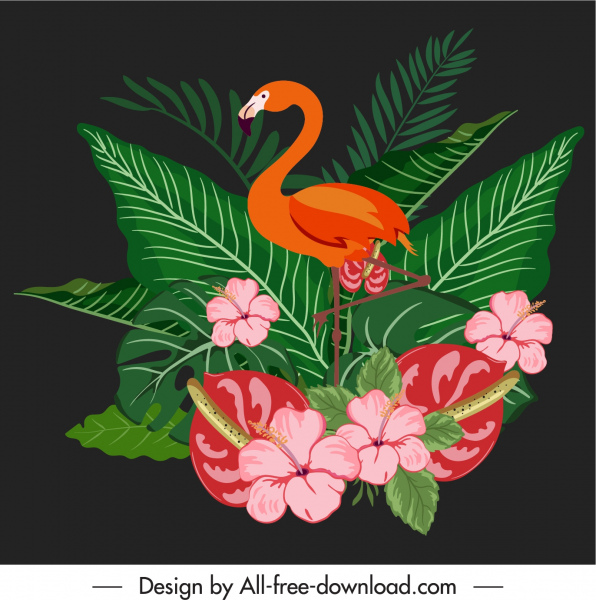 elemen alam dekoratif klasik elegan bunga flamingo sketsa