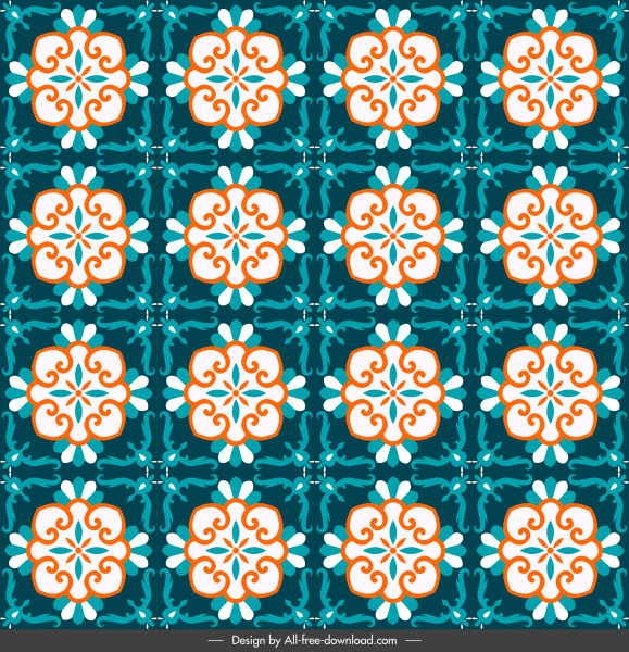 Decorative Pattern Classical Symmetric Repeating Floral Sketch