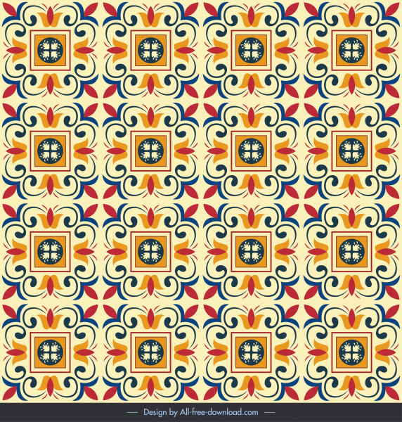 motif décoratif classique symétrique répétition carrés courbes décor