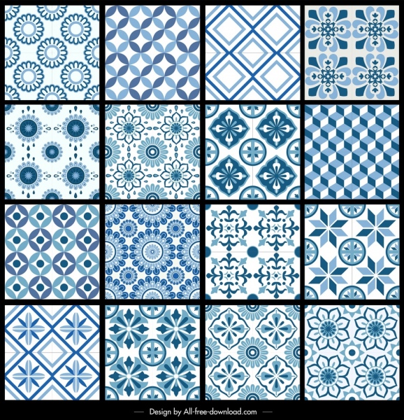 koleksi pola dekoratif datar mengulangi desain simetris