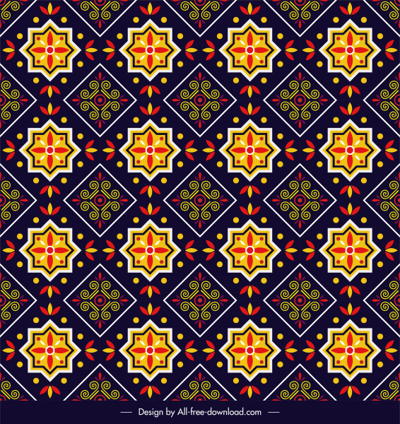 patrón decorativo colorido oriental simétrica repetición sketch