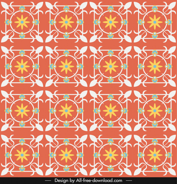 Skizzieren Sie dekorative Muster farbenfrohe Retro-Design symmetrisch zu wiederholen