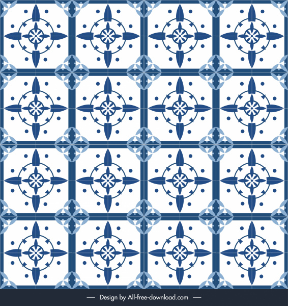 azul de la plantilla de patrón decorativo diseño plano simétrico de repetición