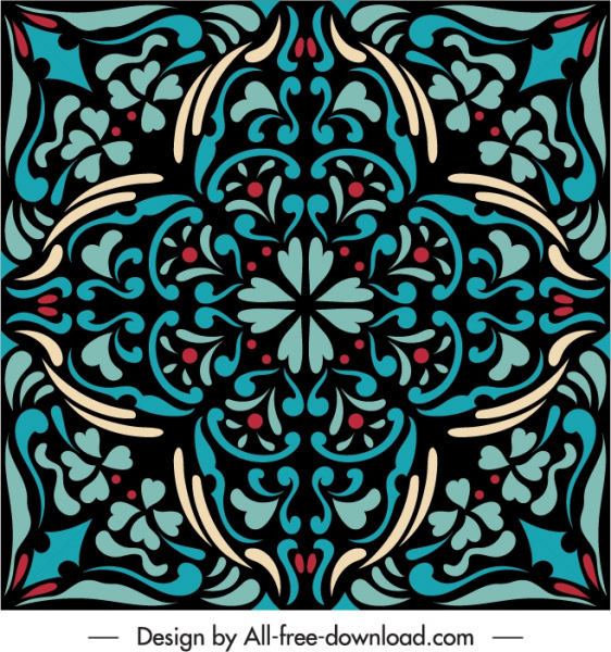 templat pola dekoratif warna-warni bentuk vintage simetris datar
