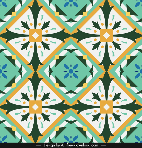 template pola dekoratif warna-warni simetris mengulangi desain ilusi