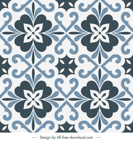 Decorative Pattern Template Symmetrical Repeating Flat Floral Shapes