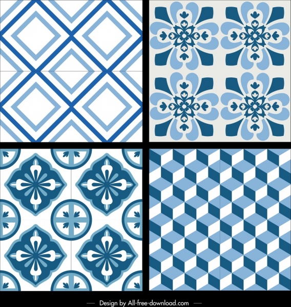 pola dekoratif template biru berulang geometri flora dekorasi
