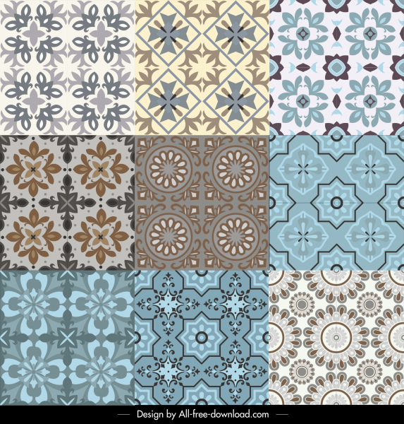 template pola dekoratif berwarna kelopak simetris berwarna