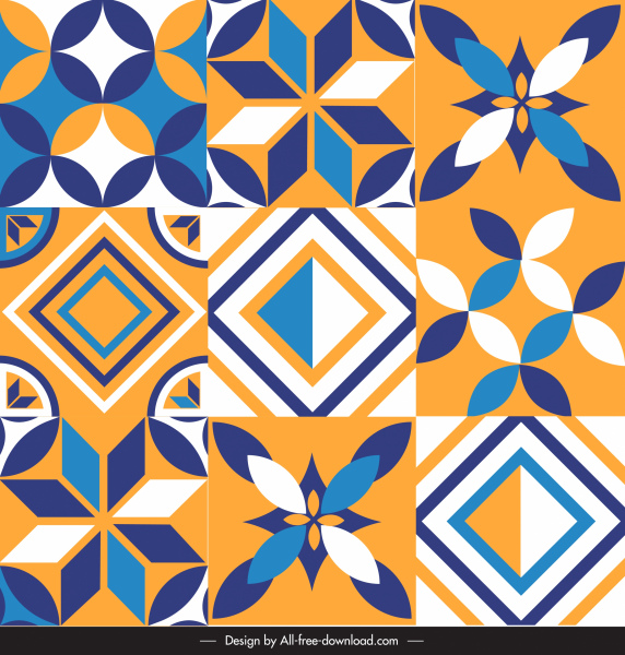 pola dekoratif template elegan berwarna datar klasik simetris