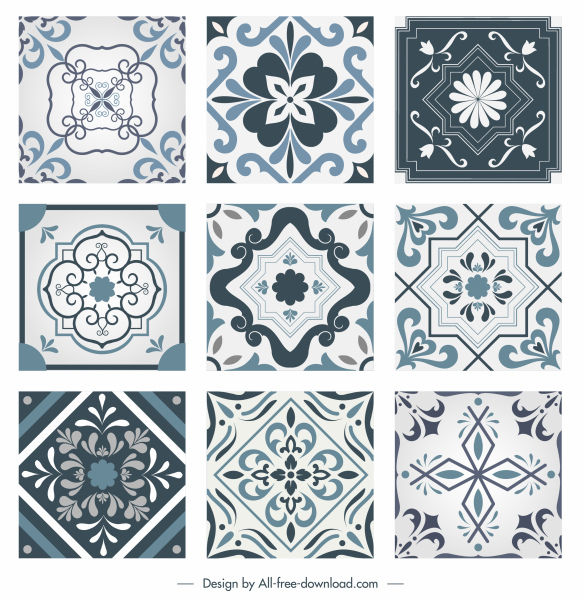 templat pola dekoratif bentuk simetri klasik Eropa yang elegan