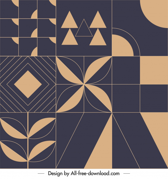 template pola dekoratif datar retro bentuk geometris