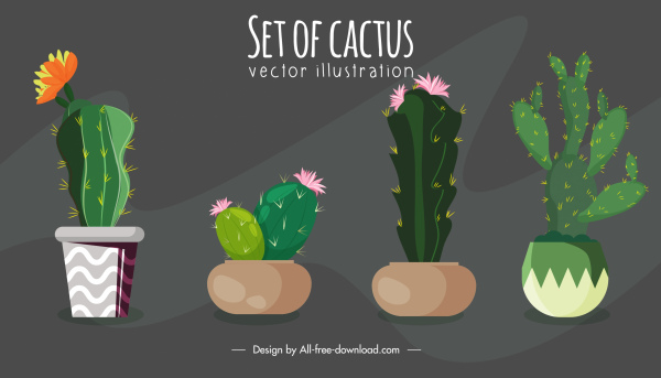 dekoratif tanaman latar belakang cactus pot sketsa warna-warni klasik