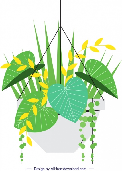 plante décorative fond vert jaune feuilles icônes décor