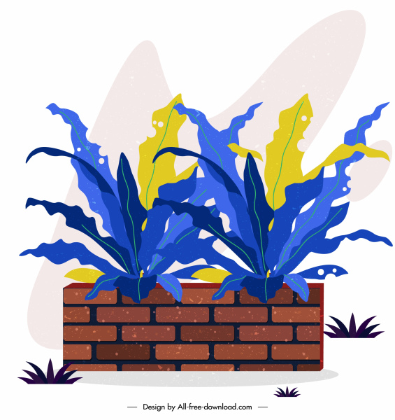 장식적인 식물 아이콘 벽돌 도자기 색 클래식 디자인