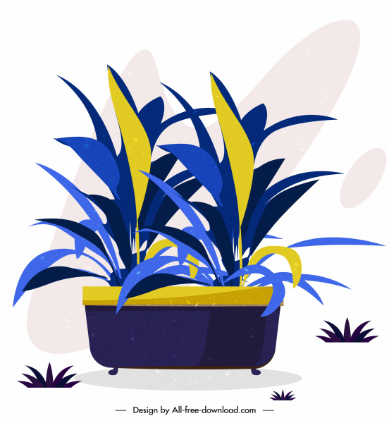 装饰植物图标彩色经典素描
