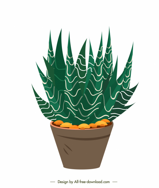 장식 식물 냄비 아이콘 신선한 녹색 나무 스케치