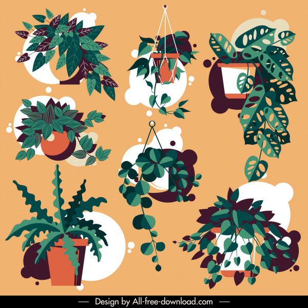 ikon pot tanaman hias berwarna desain klasik