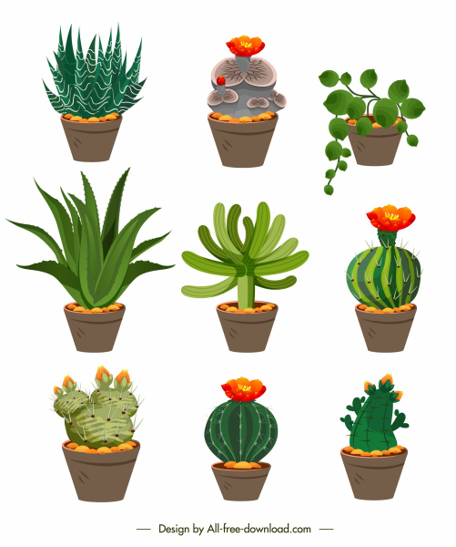 icônes décoratives de pot de plante conception classique colorée