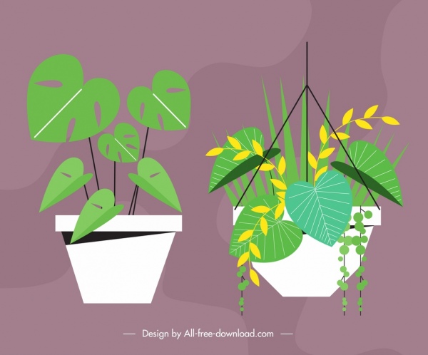 pot tanaman hias ikon desain klasik berwarna