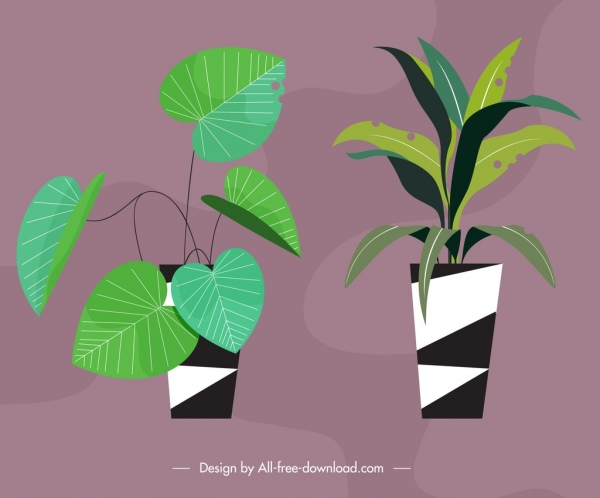 Decorative Plant Pots Icons Colored Classical Design -2