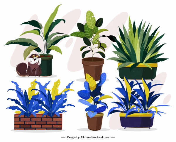 장식적인 식물 도자기 아이콘 컬러 클래식 스케치