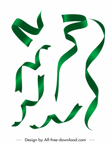 Dekoratif kurdele şablonu parlak yeşil 3d bükülmüş şekiller