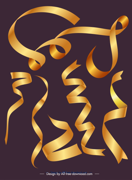 dekoracyjne szablony wstążki nowoczesne błyszczące złote kształty 3d