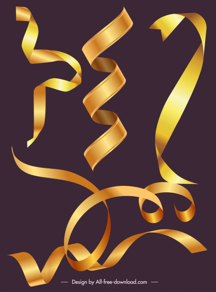 dekoracyjne szablony wstążki błyszczące złote 3d zwinięte kształty