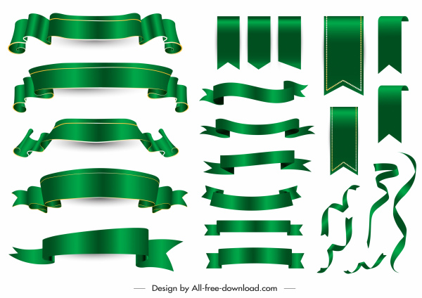 Dekoratif kurdele şablonları parlak modern yeşil boş 3d