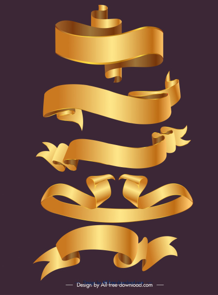 modelos de fitas decorativas brilhantes formas 3d douradas