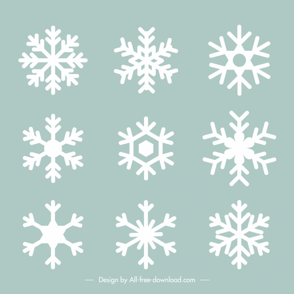 dekorative Schneeflocken Ikonen flache symmetrische Formen skizzieren