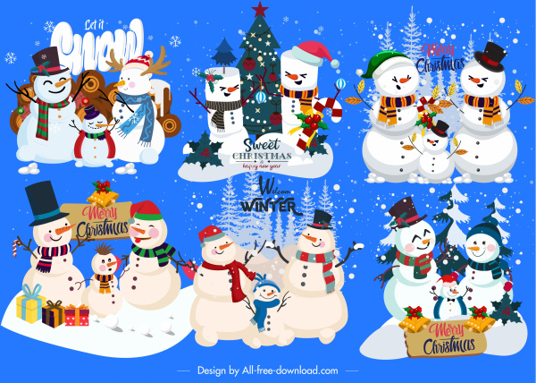 iconos decorativos de los hombres de nieve colorido diseño clásico lindo diseño