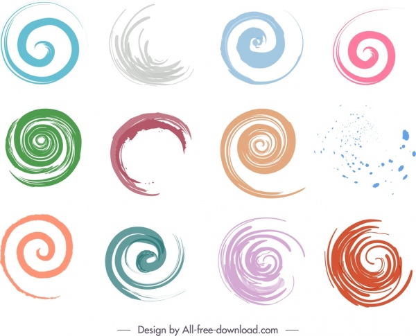 trazos de colores de elementos de formas de espiral decorativo del bosquejo