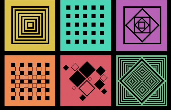 Decorative Squares Background Sets Colorful Flat Isolation